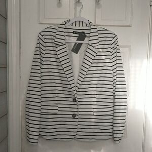 Allegra K White and Black Striped Blazer